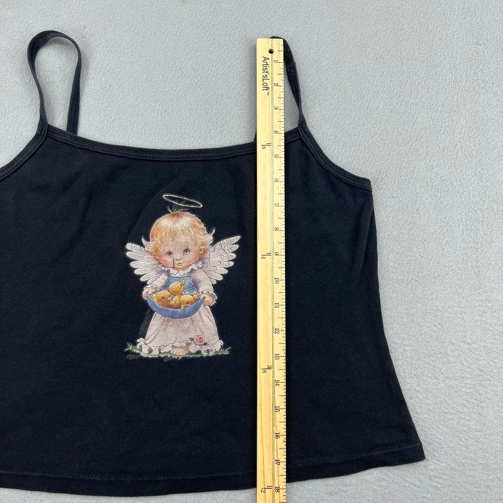 Vintage Y2K Black Cherub Angel Graphic Camisole Spaghetti Strap Tank Top XL - Picture 6 of 11